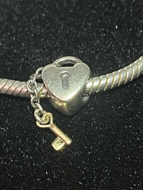 Pandora Lock and Key Charm Sterling Silver Lock with Gold Key